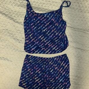 Colorful Script Print Tank Top and Shorts pajama Set